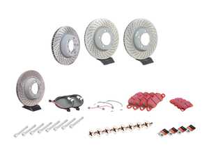 ES#2598576 - 99735140101PEKT - Performance Front & Rear Brake Service Kit - Featuring genuine Porsche front rotors, Sebro rear rotors, and EBC RedStuff brake pads - Assembled By ECS - Porsche