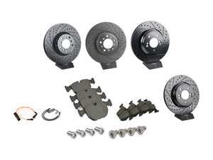 ES#3493233 - ECSE39341121KT - Performance Front And Rear Brake Service Kit - Featuring ECS V5 cross-drilled & slotted rotors and ECS EP24 Enthusiast Performance pads - Assembled By ECS - BMW