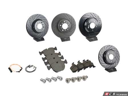 ES#3493233 - ECSE39341121KT - Performance Front And Rear Brake Service Kit - Featuring ECS V5 cross-drilled & slotted rotors and ECS EP24 Enthusiast Performance pads - Assembled By ECS - BMW