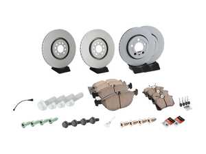 ES#2972265 - 1J0615301A1KT - Front & Rear Brake Service Kit - Featuring Akebono Pads and ECS V5 Plain Coated Rotors - Assembled By ECS - Volkswagen