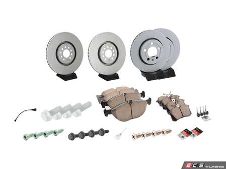 ES#2972265 - 1J0615301A1KT - Front & Rear Brake Service Kit - Featuring Akebono Pads and ECS V5 Plain Coated Rotors - Assembled By ECS - Volkswagen