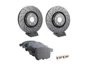 ES#3537685 - 025997ECS0584KT - Performance Front Brake Service Kit - Featuring ECS V5 Drilled & Slotted rotors and Hawk HPS 5.0 pads - Assembled By ECS - Audi