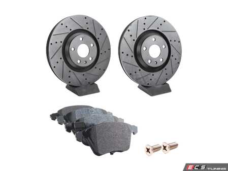 ES#3537685 - 025997ECS0584KT - Performance Front Brake Service Kit - Featuring ECS V5 Drilled & Slotted rotors and Hawk HPS 5.0 pads - Assembled By ECS - Audi