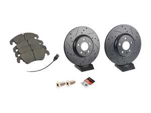 ES#3537731 - 025997ECS0610KT - Performance Front Brake Service Kit - Featuring ECS V5 Dimpled/Drilled & Slotted rotors and ECS EP24 Enthusiast Performance Pads - Assembled By ECS - Audi