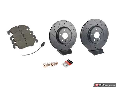 ES#3537731 - 025997ECS0610KT - Performance Front Brake Service Kit - Featuring ECS V5 Dimpled/Drilled & Slotted rotors and ECS EP24 Enthusiast Performance Pads - Assembled By ECS - Audi