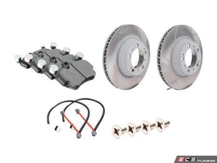 ES#2598356 - 99635240502RPKT - Performance Rear Brake Service Kit - Featuring Sebro slotted rotors and Hawk HPS brake pads - Assembled By ECS - Porsche