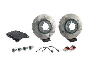 ES#3675495 - 97035140300KT3 - Front Brake Service Kit - Featuring Sebro Coated Rotors and TRW Ceramic Premium Brake Pads - Assembled By ECS - Porsche
