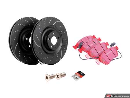 ES#4460641 - GD1607KT - Performance Front Brake Service Kit - Featuring EBC front dimpled & slotted rotors and EBC RedStuff Pads - Assembled By ECS - Audi