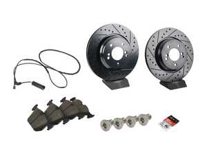 ES#4883272 - 34212229379rrskt - Performance Rear Brake Service Kit - Featuring ECS V5 drilled & slotted brake rotors and ECS EP24 "Enthusiast Performance" brake pads. - Assembled By ECS - BMW