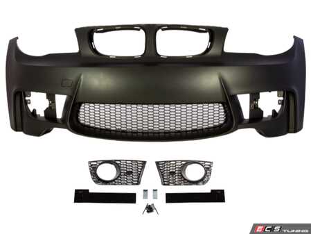 ES#4674833 - E821MFTBUMP-FOG- - 1M Style Replacement Front Bumper Conversion - With Foglight Cutouts - Complete front bumper with lower grilles. - ECS - BMW