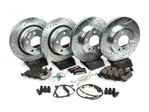 ES#3477796 - K873-26 - Z26 Street Warrior Brake Kit - Front and Rear - Includes performance drilled and slotted rotors and Power Stop's Extreme Carbon-Fiber Ceramic pads. - Power Stop - BMW