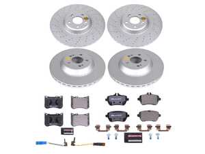 ES#4675252 - ESK7853 - Power Stop Euro-Stop Premium Front & Rear Brake Kit (370mm/340mm) - A premium OE-equivalent 4-wheel upgrade package featuring ECE-R90 certified brake pads, genuine Geomet coated high-carbon smooth vented rotors, and replacement electronic wear sensors. - Power Stop - Mercedes Benz