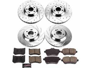 ES#3990420 - K7853 - Power Stop Z23 Evolution Sport Front & Rear Brake Kit (370mm/340mm) - A high-performance complete 4-wheel upgrade featuring precision cross-drilled & slotted performance rotors, low-dust carbon-fiber ceramic pads, and replacement electronic wear sensors. - Power Stop - Mercedes Benz
