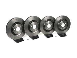 ES#5445479 - 8k0615601cxktKT1 - Front & Rear Cross Drilled UV Coated Brake Rotors - Pair (345x30/330x22) - Features Brembo's special UV paint treatment that guarantees superior corrosion resistance. - Brembo - Audi