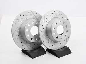ES#5445765 - 22002-74030 - R1 Concepts Rear Brake Rotors - Carbon Drilled & Slotted - Pair (272x10) *Scratch And Dent* - Upgrade to a slotted / drilled rotor for improved braking - Scratch & Dent - Volkswagen