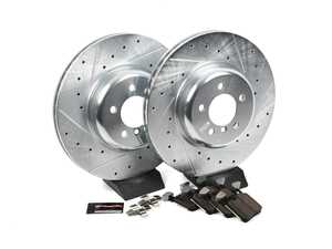 ES#3990304 - K7435-26 - Z26 Street Warrior Brake Upgrade Kit - Front - Performance oriented brake kit that comes complete with Z26 Carbon-Fiber Ceramic Brake Pads, Drilled Slotted & Zinc Plated Rotors, and stainless-steel hardware - Power Stop - BMW