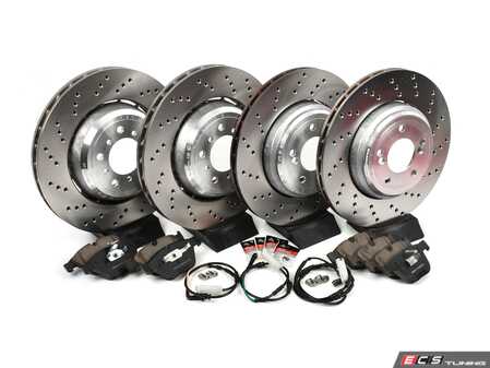 ES#5411992 - E9XM3BSKT - Front & Rear Brake Service Kit - Featuring SHW Cross-Drilled Front & Rear Rotors and ECS DD23 Daily Driver Brake Pads - Assembled By ECS - BMW