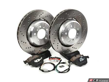 ES#5397020 - e9xm3fbKT - Front Brake Service Kit - Featuring SHW Cross-Drilled Front Rotors and ECS DD23 Daily Driver Brake Pads - Assembled By ECS - BMW