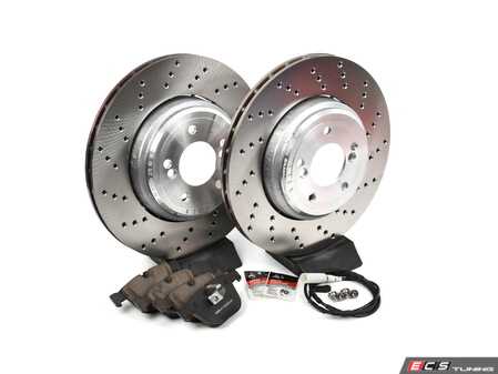 ES#5397038 - E9XM3RBKT - Rear Brake Service Kit - Featuring SHW Cross-Drilled Rear Rotors and ECS DD23 Daily Driver Brake Pads - Assembled By ECS - BMW