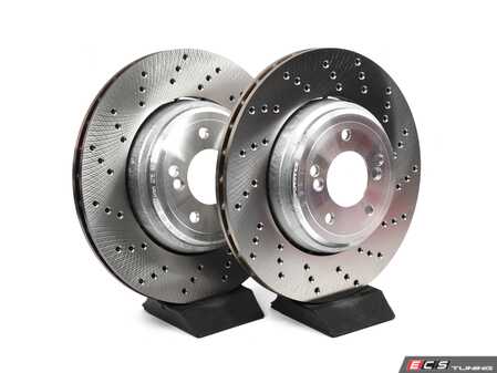 ES#5411658 - E9XM3RARPKT - Rear Brake Rotors - Pair (350x24) - Featuring SHW Performance cross-drilled rotors - SHW Performance - BMW