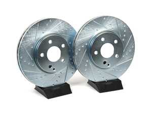 ES#5444806 - 2114211213-xsKT - Front V5 Drilled & Slotted Brake Rotors - Pair (304x30) - Precision manufactured for consistent stopping power during high performance driving. Featuring a GeoSpec corrosion-resistant coating. - ECS - Mercedes Benz