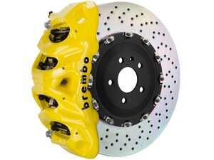 ES#5456144 - 1Q1.9615A5 - 412x38 2-Piece - Brembo GT Systems - 02-08 G500, 03-04 G55 AMG, 09-18 G550 - Yellow - F - Cast Monobloc Radial Mount - Drilled - Vented Curved 48 Vane - Brembo - Mercedes Benz