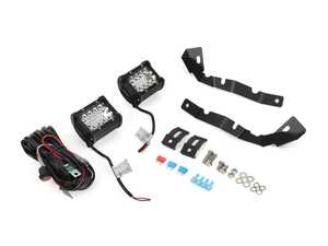 ES#5376014 - 057403la02KT - E70 Ditch Light Brackets & LED Lighting Package - Position auxiliary lights cleanly for secure, vibration-free illumination ahead and to the side of the vehicle. Shares existing factory hood hinge mounting location. Includes 4" LED pod lights & wiring! - ECS - BMW
