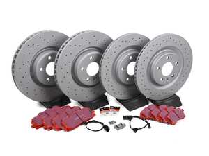 ES#5433984 - 4M0615301AN9KT - Front & Rear Performance Brake Service Kit - Featuring Zimmermann Cross-Drilled rotors and EBC RedStuff Performance pads - Includes set screws, brake wear sensors, and silicone brake lubricant - Assembled By ECS - Audi