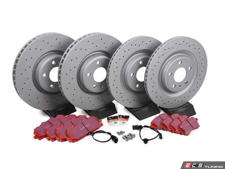 ES#5433984 - 4M0615301AN9KT - Front & Rear Performance Brake Service Kit - Featuring Zimmermann Cross-Drilled rotors and EBC RedStuff Performance pads - Includes set screws, brake wear sensors, and silicone brake lubricant - Assembled By ECS - Audi