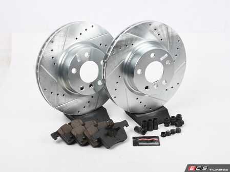 ES#5456290 - K6038 - Z23 Evolution Sport Brake Upgrade Kit - Front *Scratch And Dent* - Includes Z23 Carbon-Fiber Ceramic Brake Pads, Drilled & Slotted Zinc Plated Rotors, and stainless-steel hardware - Scratch & Dent - BMW