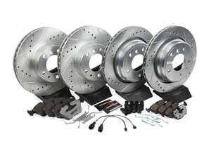 ES#3477726 - K382-26 - Z26 Street Warrior Brake Kit - Front and Rear - Includes performance drilled and slotted rotors and Power Stop's Extreme Carbon-Fiber Ceramic pads. - Power Stop - BMW