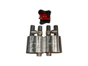 ES#5457424 - UVM63MMDUALOUTX2 - Universal Valved Muffler Kit - Single Inlet / Dual Outlet - 2.5" (63mm) - 2 Mufflers - Upgrade your ride with the Valvetronic Designs universal valve muffler kit, a premium T304 stainless steel solution that delivers an aggressive, valved exhaust note at the click of a button - Valvetronic Designs - Audi BMW Volkswagen Mercedes Benz MINI Porsche