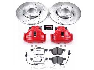 ES#4799758 - KC528-26 - Power Stop Z26 Street Warrior Front Brake Kit w/ Calipers (288mm) - A complete performance front brake upgrade with drilled & slotted rotors, carbon-fiber ceramic pads, and red powder-coated calipers. - Power Stop - Audi Volkswagen
