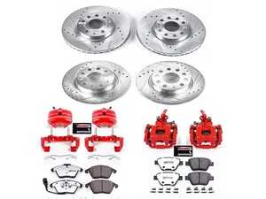 ES#4799915 - KC5747-26 - Power Stop Z26 Street Warrior Front & Rear Brake Kit w/ Calipers (288mm/272mm) - A complete performance brake upgrade with drilled & slotted rotors, carbon-fiber ceramic pads, and red powder-coated calipers. - Power Stop - Volkswagen