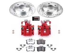 ES#4799956 - KC585-26 - Power Stop Z26 Street Warrior Rear Brake Kit w/ Calipers (244mm) - A complete performance rear brake upgrade with drilled & slotted rotors, carbon-fiber ceramic pads, and red powder-coated calipers. - Power Stop - Volkswagen