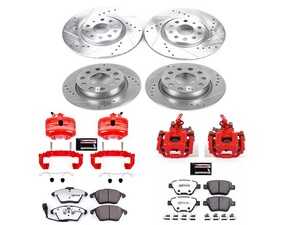 ES#4800380 - KC7280-26 - Power Stop Z26 Street Warrior Front & Rear Brake Kit w/ Calipers (312mm/255mm) - A complete performance brake upgrade with drilled & slotted rotors, carbon-fiber ceramic pads, and red powder-coated calipers. - Power Stop - Volkswagen