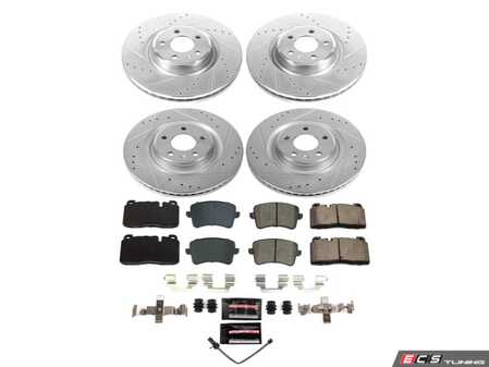 ES#4798590 - K9026 - Power Stop Z23 Evolution Sport Front & Rear Brake Kit (345mm/330mm) - A direct-fit performance upgrade with drilled & slotted zinc-plated rotors and low-dust carbon-fiber ceramic pads. - Power Stop - Audi