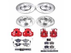 ES#4799285 - KC2800 - Power Stop Z23 Evolution Sport Front & Rear Brake Kit w/ Calipers (288mm/244mm) - A complete performance brake upgrade with drilled & slotted rotors, carbon-fiber ceramic pads, and red powder-coated calipers. - Power Stop - Volkswagen