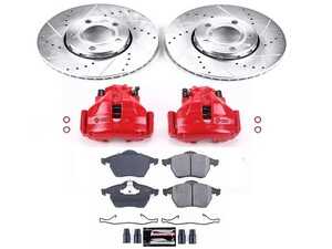 ES#4799419 - KC3103 - Power Stop Z23 Evolution Sport Front Brake Kit w/ Calipers (288mm) - A complete performance front brake upgrade with drilled & slotted rotors, carbon-fiber ceramic pads, and red powder-coated calipers. - Power Stop - Audi