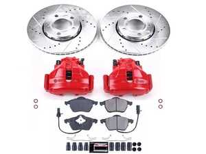 ES#4799757 - KC528 - Power Stop Z23 Evolution Sport Front Brake Kit w/ Calipers (288mm) - A complete performance front brake upgrade with drilled & slotted rotors, carbon-fiber ceramic pads, and red powder-coated calipers. - Power Stop - Audi