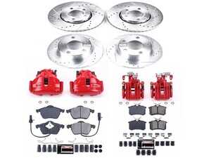 ES#4799772 - KC532 - Power Stop Z23 Evolution Sport Front & Rear Brake Kit w/ Calipers (288mm/245mm) - A complete performance brake upgrade with drilled & slotted rotors, carbon-fiber ceramic pads, and red powder-coated calipers. - Power Stop - Audi
