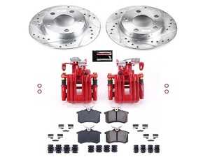 ES#4799955 - KC585 - Power Stop Z23 Evolution Sport Rear Brake Kit w/ Calipers (244mm) - A complete performance rear brake upgrade with drilled & slotted rotors, carbon-fiber ceramic pads, and red powder-coated calipers. - Power Stop - Volkswagen