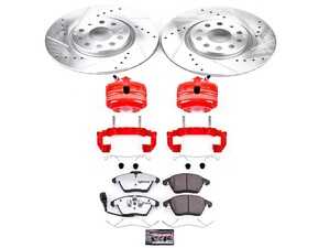 ES#4799112 - KC2259A-26 - Power Stop Z26 Street Warrior Front Brake Kit w/ Calipers (312mm) - A complete performance front brake upgrade with drilled & slotted rotors, carbon-fiber ceramic pads, and red powder-coated calipers. - Power Stop - Audi Volkswagen