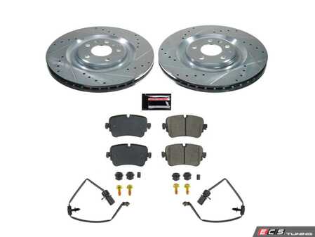 ES#4798223 - K8221 - Power Stop Z23 Evolution Sport Rear Brake Kit (350mm) - A direct-fit performance upgrade with drilled & slotted zinc-plated rotors and low-dust carbon-fiber ceramic pads. - Power Stop - Audi