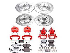 ES#4799114 - KC2260B-26 - Power Stop Z26 Street Warrior Front & Rear Brake Kit w/ Calipers (312mm/286mm) - A complete performance brake upgrade with drilled & slotted rotors, carbon-fiber ceramic pads, and red powder-coated calipers. - Power Stop - Volkswagen