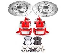 ES#4799118 - KC2261-26 - Power Stop Z26 Street Warrior Rear Brake Kit w/ Calipers (286mm) - A complete performance rear brake upgrade with drilled & slotted rotors, carbon-fiber ceramic pads, and red powder-coated calipers. - Power Stop - Audi