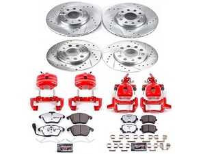 ES#4799484 - KC4068A-26 - Power Stop Z26 Street Warrior Front & Rear Brake Kit w/ Calipers (288mm/260mm) - A complete performance brake upgrade with drilled & slotted rotors, carbon-fiber ceramic pads, and red powder-coated calipers. - Power Stop - Volkswagen