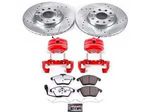 ES#4799633 - KC4623-26 - Power Stop Z26 Street Warrior Front Brake Kit w/ Calipers (288mm) - A complete performance front brake upgrade with drilled & slotted rotors, carbon-fiber ceramic pads, and red powder-coated calipers. - Power Stop - Audi Volkswagen