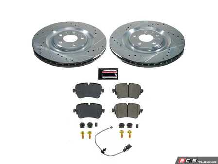 ES#4798393 - K8571 - Power Stop Z23 Evolution Sport Rear Brake Kit (350mm) - A direct-fit performance upgrade with drilled & slotted zinc-plated rotors and low-dust carbon-fiber ceramic pads. - Power Stop - Audi