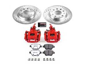 ES#4799895 - KC5667-26 - Power Stop Z26 Street Warrior Rear Brake Kit w/ Calipers (272mm) - A complete performance rear brake upgrade with drilled & slotted rotors, carbon-fiber ceramic pads, and red powder-coated calipers. - Power Stop - Volkswagen